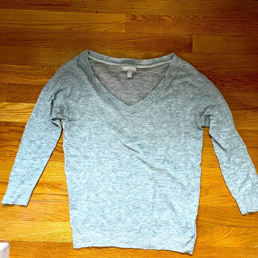 Banana Republic Light Gray Sheer V-Neck Sweater